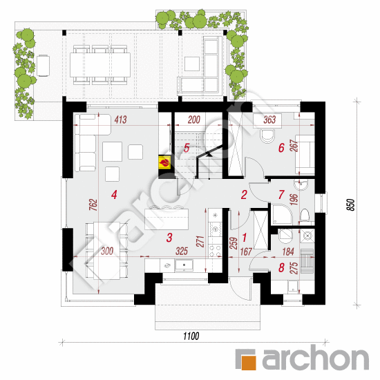 Rzut parteru — projekt Dom w wisteriach 8